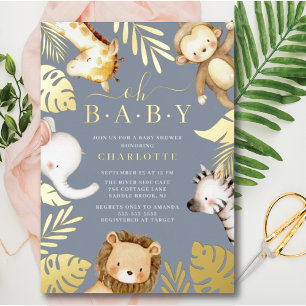 En Aluminium Oh Baby Jungle Baby shower Foil Invitation