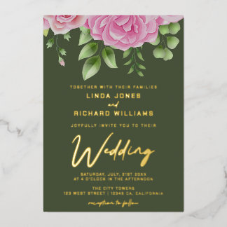 En Aluminium Olive Green Rose Mariage Foil Invitation