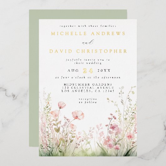 En Aluminium Pastel Fleur sauvage Mariage Foil Invitation (Recto/Verso)
