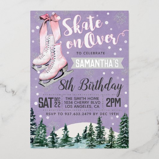 En Aluminium Patinage sur glace Invitation Anniversaire (Recto)