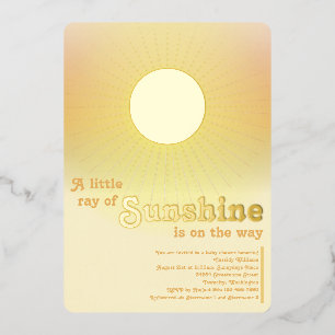 En Aluminium Petite Fille au Soleil Doré Invitation Baby Shower