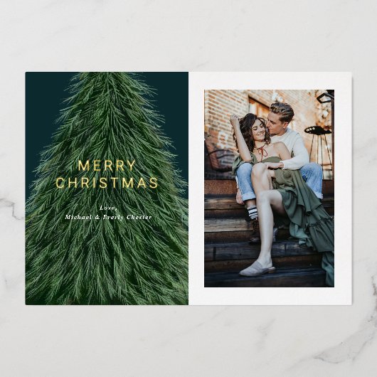 En Aluminium Pine Tree Noël Fête Photo Foil Invitation (Recto)
