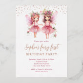 En Aluminium Pink Fairy 1er Anniversaire Fête Invitation (Recto)