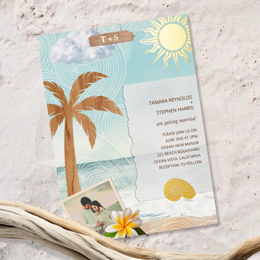 En Aluminium Plage Tropicale Côtière Photo Foil Invitation