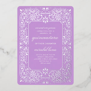 En Aluminium Purple Quinceañera invitaciones Foil Invitation