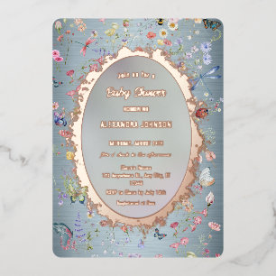 En Aluminium Quelque chose de Baby shower bleu Foil Invitation