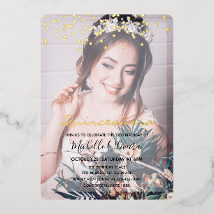En Aluminium Quinceañera Girl Two Photos Foil Invitation