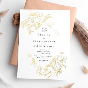 En Aluminium Real Gold Elegant Botanical Wedding Invitation