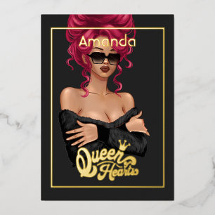 En Aluminium Red Haired Girl Anniversaire Foil Invitation