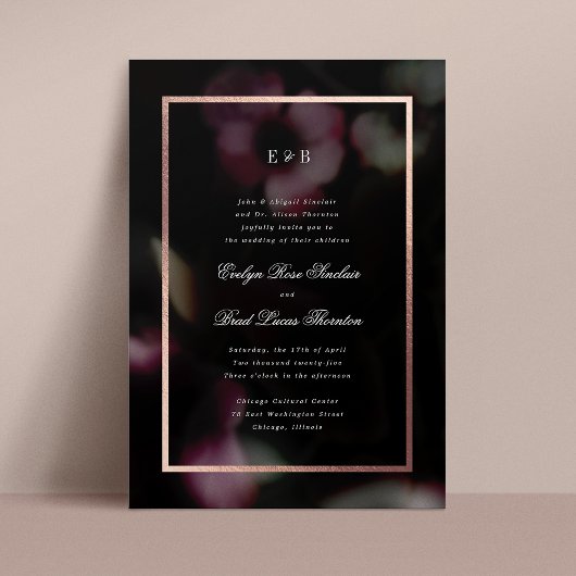 En Aluminium Romantique Noir Foil Frame Mariage Invitation