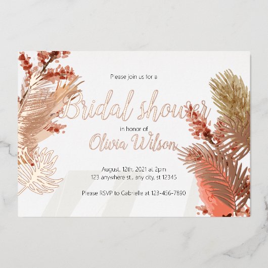 En Aluminium Rose feuille d'or feuille nuptiale invitation (Recto)