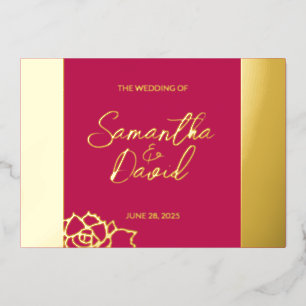 En Aluminium Rose Floral moderne Red Mariage Foil Invitation