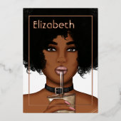 En Aluminium Rose Gold Afro Anniversaire Foil Invitation (Recto)