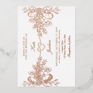 En Aluminium Rose Gold Floral Coeur Foil Mariage Invitation
