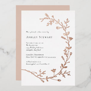 En Aluminium Rose Gold Foil Vine Scroll Invitation de Fête de M