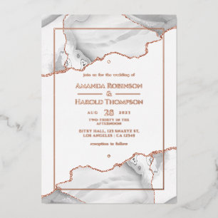 En Aluminium Rose Or et blanc Agate Mariage Foil Invitation