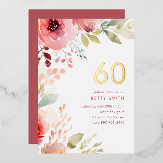 En Aluminium Rose rose floral 60e anniversaire Invitation