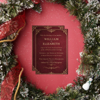 En Aluminium Royal Burgundy & Gold Wedding Invitation