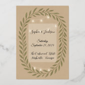 En Aluminium Rustic Olive Green Wedding Invitation with String (Recto)