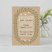En Aluminium Rustic Olive Green Wedding Invitation with String  (Debout devant)