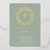 En Aluminium Sage Floral Confirmation Foil Invitation (Recto)