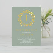 En Aluminium Sage Floral Confirmation Foil Invitation (Debout devant)