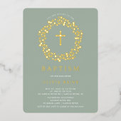 En Aluminium Sage Floral First Baptism Foil Invitation (Recto)