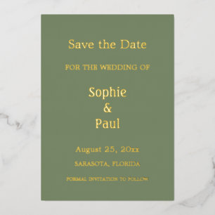 En Aluminium Sage Green Enregistrer la date Foil Invitation