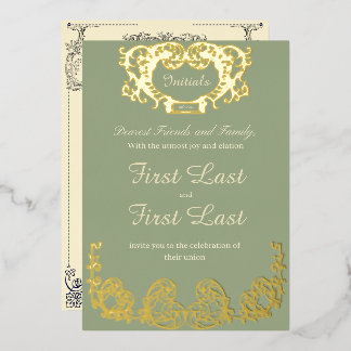 En Aluminium Sage Green Rustic Royal Mariage Foil Invitation