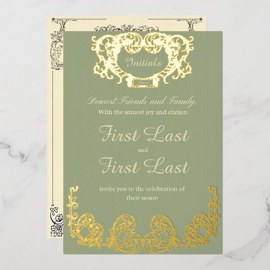 En Aluminium Sage Green Rustic Royal Mariage Foil Invitation (Recto/Verso)
