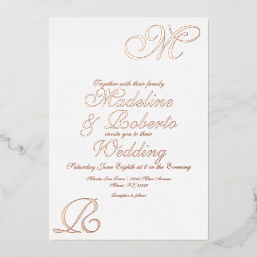 En Aluminium Script Monogramme Mariage Foil Pressé Invitation (Recto)