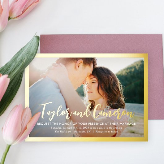 En Aluminium Script Names FOIL Simple Mariage Photo Invitation
