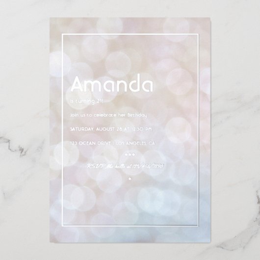 En Aluminium Silver Bokeh Anniversaire Foil Invitation (Recto)