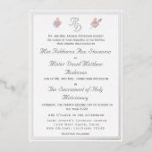 En Aluminium Silver Two Hearts Catholic Wedding Foil Invitation (Recto)