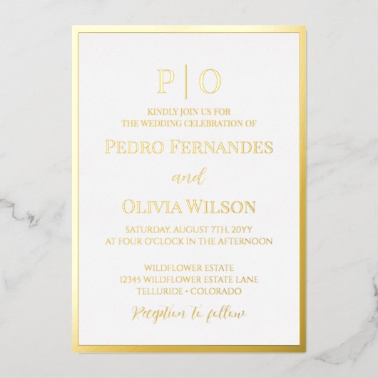 En Aluminium Simple cadre de feuille d'or mariage invitation (Recto)
