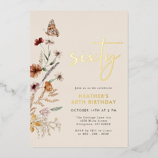 En Aluminium Soixante Anniversaire Invitation Foil (Recto)