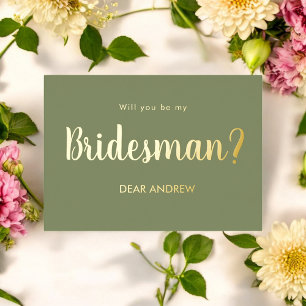 En Aluminium Soyez Mon Bridesman Sage Green Foil Invitation