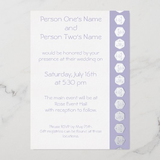 En Aluminium Table Chic dans Lavender Foil Invitation (Recto)
