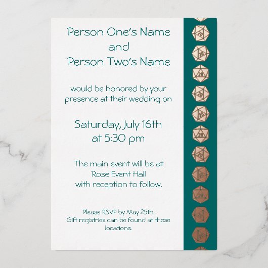 En Aluminium Tabletop Chic dans Invitation Turquoise Foil (Recto)