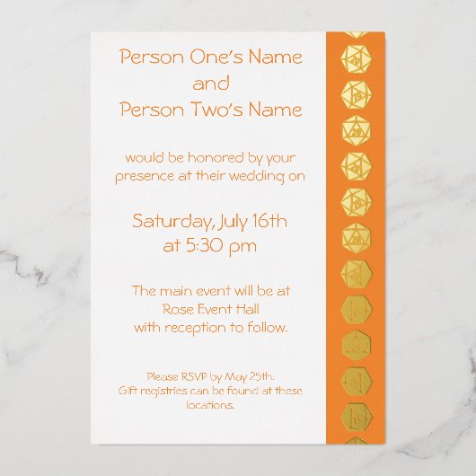 En Aluminium Tabletop Chic dans Orange Foil Invitation (Recto)