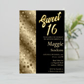 En Aluminium Texturé Gold Border Sweet 16 Invitation (Debout devant)
