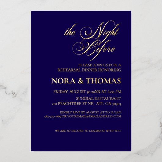 En Aluminium The Night Before Rehearsal Dinner Invitation blue (Recto)