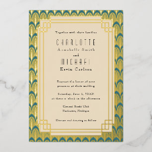 En Aluminium Turquoise Art Déco or Vintage Foil Invitation