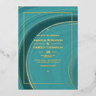 En Aluminium Turquoise - Teal et Agate dorée Invitation de mari