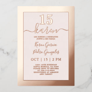 En Aluminium Véritable Rose Gold Quinceañera Invitation