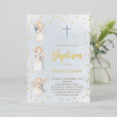 En Aluminium watercolor angels Baptism Foil Invitation (Debout devant)