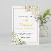 En Aluminium White Roses Foil Wedding Invitation (Debout devant)