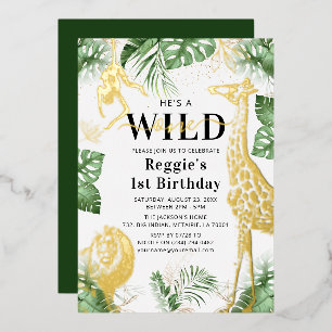 En Aluminium Wild One Jungle Green & Gold Foil Invitation