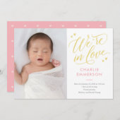 En amour COULEUR ÉDITABLE Faire-part de naissance  (Devant / Derrière)