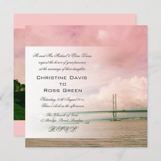 En avant pont en route, faire-part de mariage (Devant / Derrière)